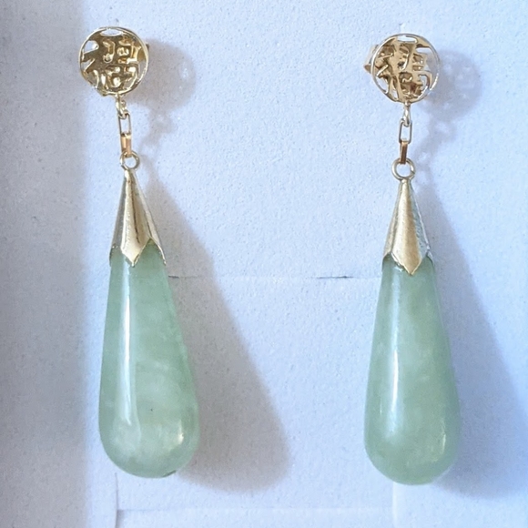 Jade Jewelry 4k Solid Gold Jade Teardrop Earrings Poshmark